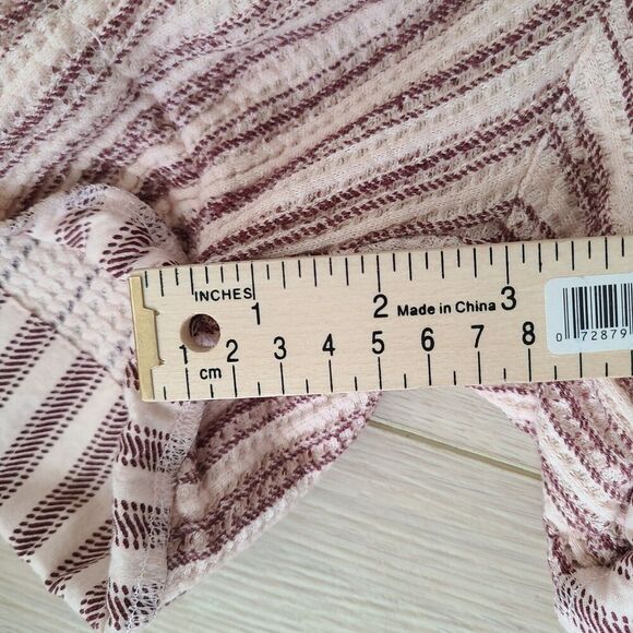 FP One Free People Harriet Short M Red Cream Striped Paperbag Belted Pocket Boho - Picture 11 of 13